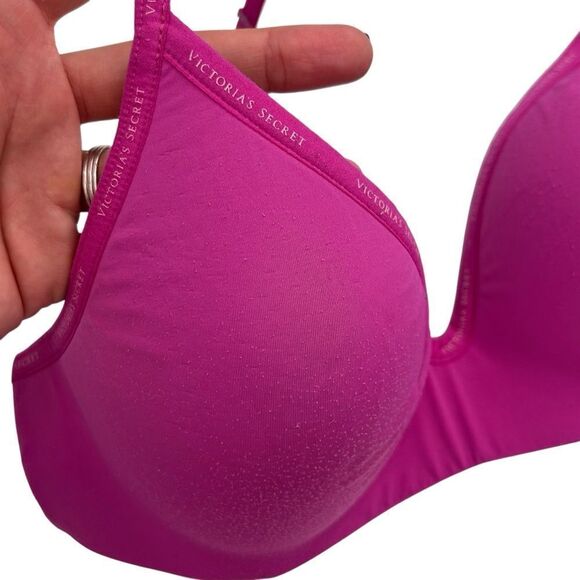 Victorias Secret hot pink t-shirt lightly lined wireless bra size 32C - Picture 2 of 4